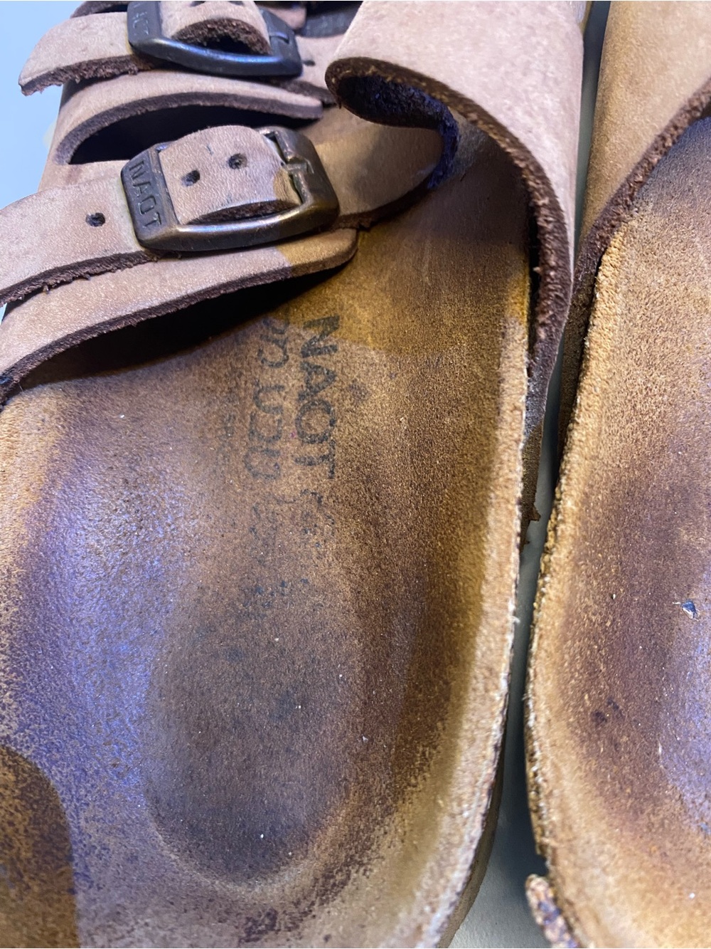 Naot Austin Brown Suede Leather Sandals Three Strap Flat Slip On Size US 7.5-8 - Picture 5 of 11